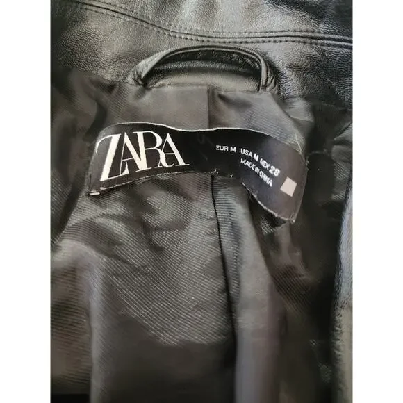 Zara Women's Black Oversized Faux Leather 2 Button Blazer Jacket Size Medium - Picture 6 of 7